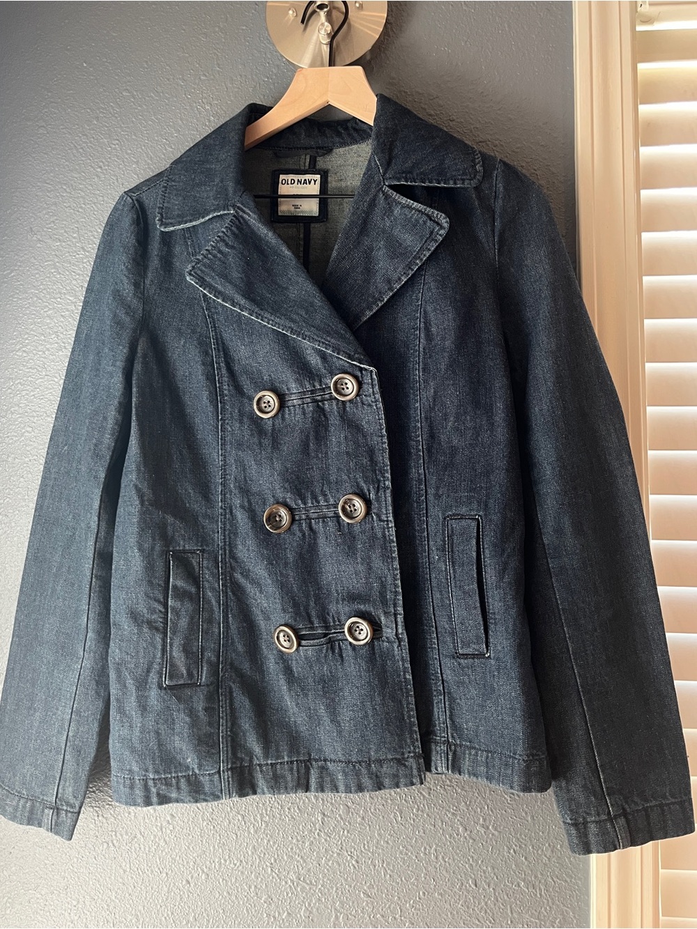 Old Navy Dark Blue Denim Double-Breasted Jean Jacket